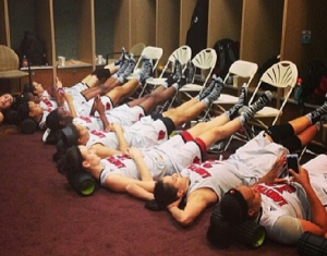 After the win, Tia Gibbs tweeted this photo of the players relaxing.
