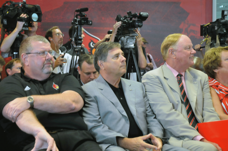Kevin MIller (left) with Tom Jurich and James Ramsey at the ACC press conference.
