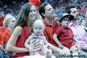 Mark and Lainey Jurich with sons at Louisville's 2013 NCAA celebration.
