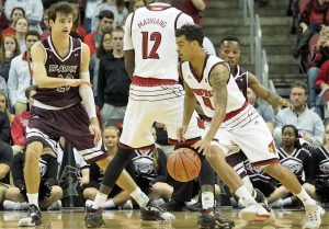 Quentin Snider had four assists but UofL turnovers outnumbered assists 12-11 in the exhibition game (Cindy Rice Shelton photo).